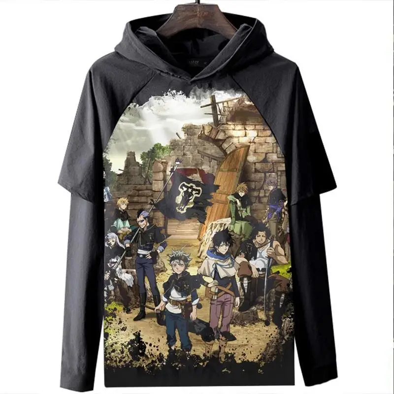 Black Long Sleeve T-Shirt New Black Clover Four Leaf Grass Digital Clothing Men's Standard Fit T-Shirt Gothic Style Cartoon A...
