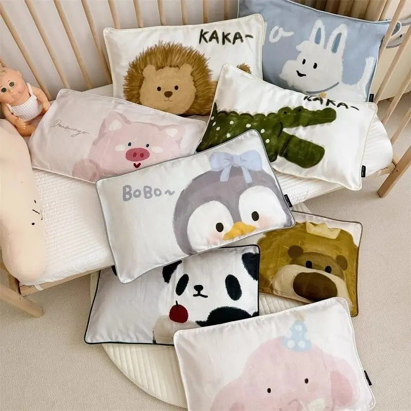 Cartoon Animal Pillow Cover A Class Double Cotton Gauze Soft Skin Friendly Pillowcase Bedroom Home Decoration Gift