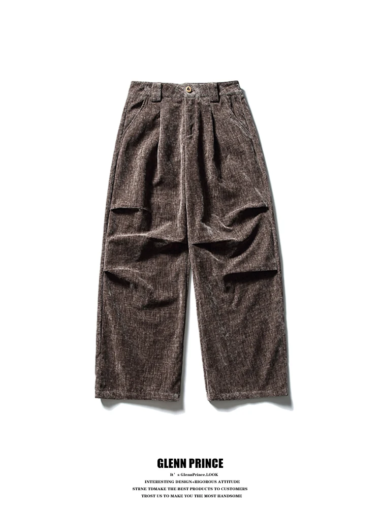 

Мужские винтажные брюки Waed в американском стиле, осенние, универсальные, широкие, прямые, рабочие, длинные, с фактурной отделкой