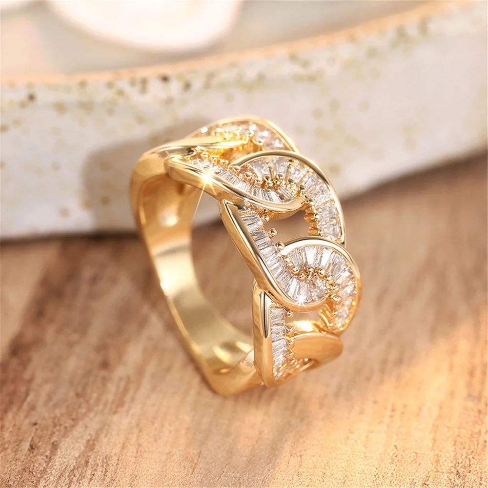 الفاخرة الإناث الذهب الأصفر اللون الأبيض الزركون حجر مجوهرات الزفاف وعد الحب خواتم الخطبة للنساء #1