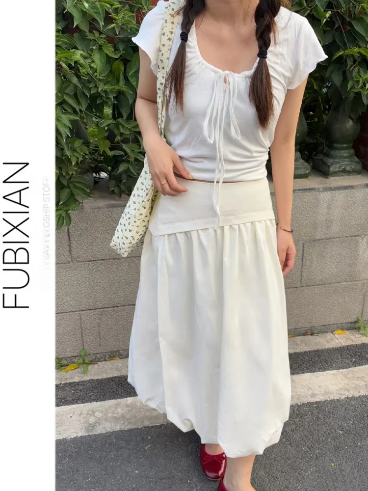 Peach Blossom White Puffy Skirt Women's Mid-Length Summer Beautiful New Style Korean High Waist Versatile Puffy Skirt