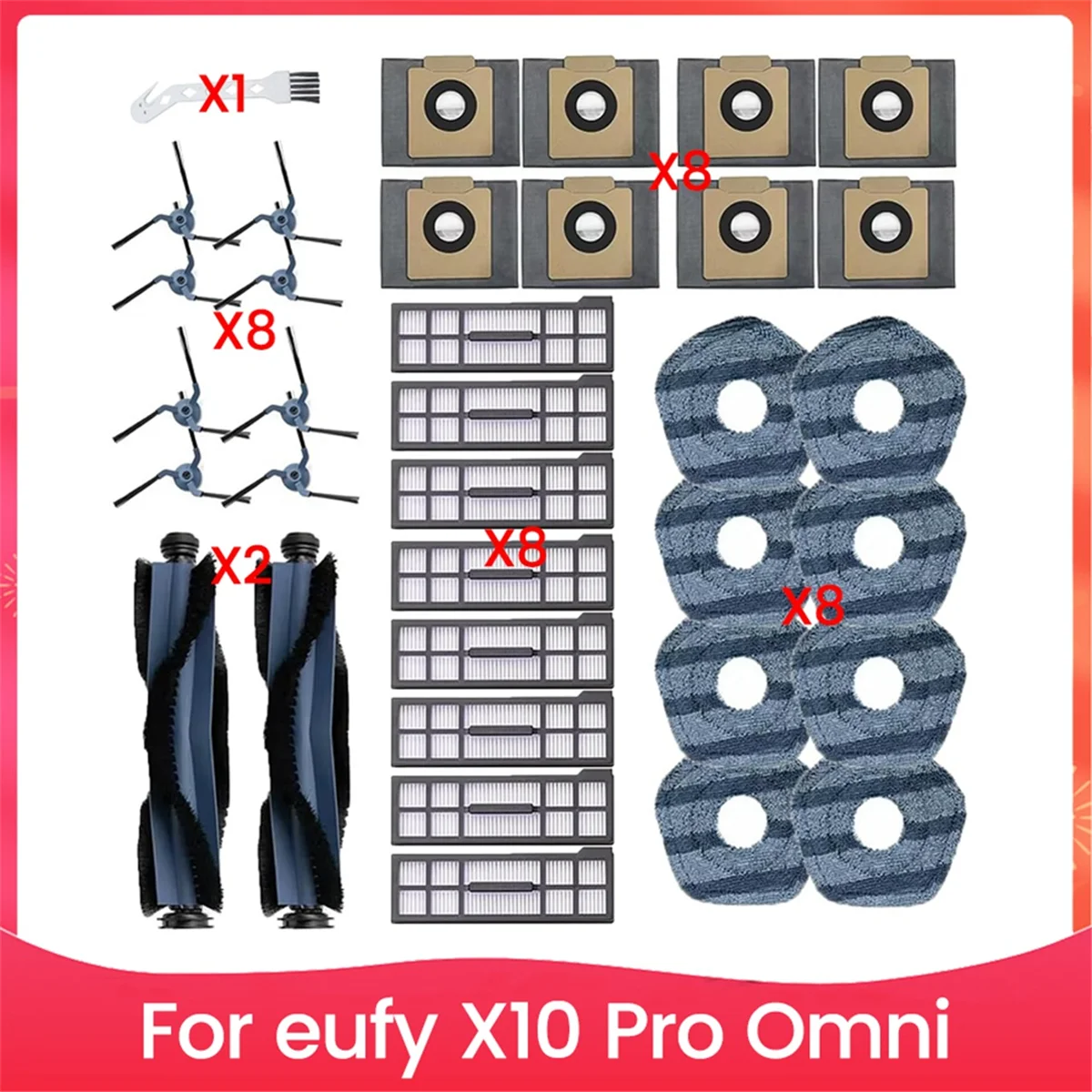 35PCS Brush Filter and Mop Cloth Kit for Eufy X10 Pro Omni Vacuum Cleaner Accessories Replacement Parts-Furlan