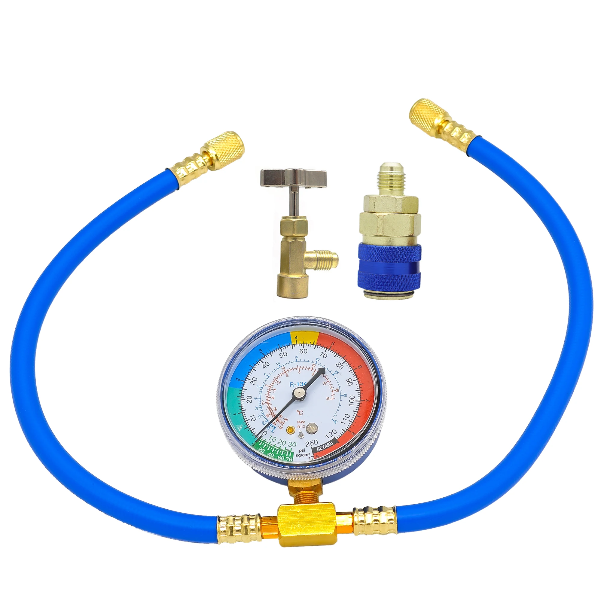 Tuyau de charge de réfrigérant R134A avec jauge, Kit de recharge AC automobile, outil de mesure de pression de gaz Compatible pour la réparation de l'air de voiture