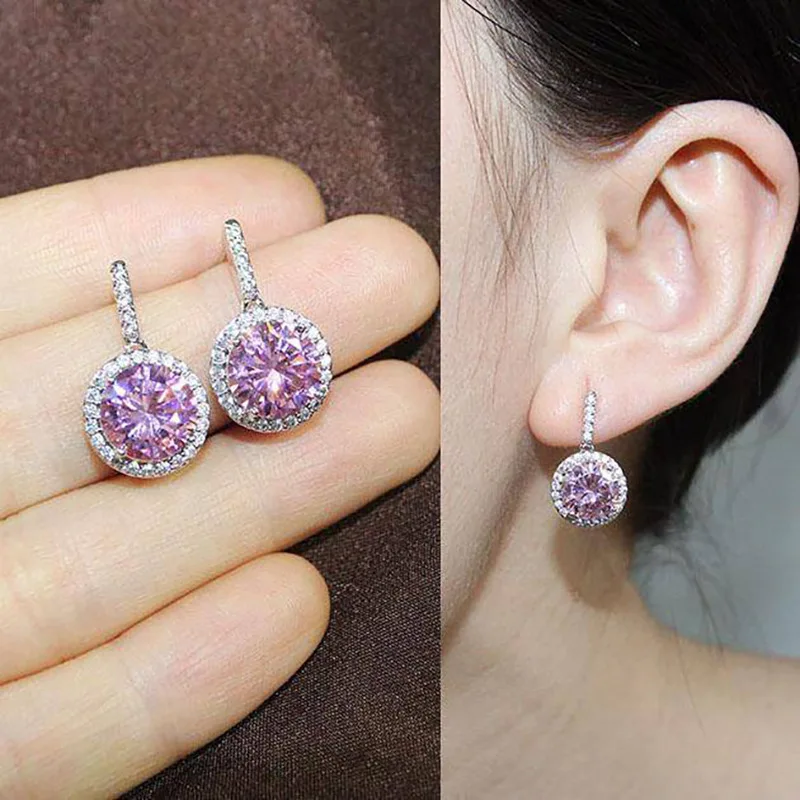 Luxury Female Earring 925 Silver Needle Round Zircon Earring Women Closely Inlaid OL Versatile Earrings Statement Jewelry Gift