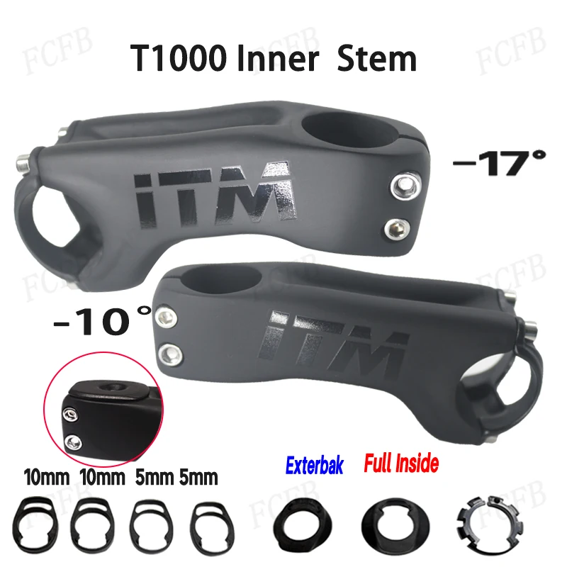 Tubo de dirección de carbono para bicicleta ITM -17 ° -10 °   Bicicleta de Montaña con Cuadro de Carbono, Vástago Interno de 60MM-120MM, Horquilla de 28.6mm, Manillar de 31.8mm
