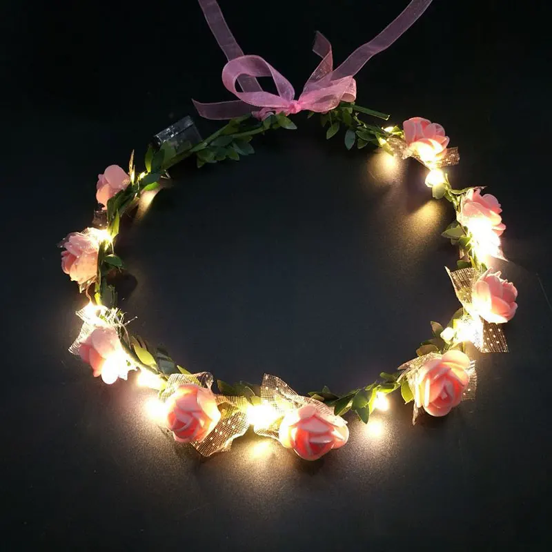 Kids Unicorn Headband Glowing Hair Garland Wedding Party Girls BLINKING LED Flower Hairband For Birthday Party Christmas Decor