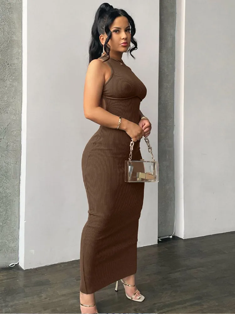 

Ribbed Solid Hollow Out Backless Sleeveless Sexy Slit Mini Dress Bodycon 2024 Summer Women Outfits Elegant Party Y2K