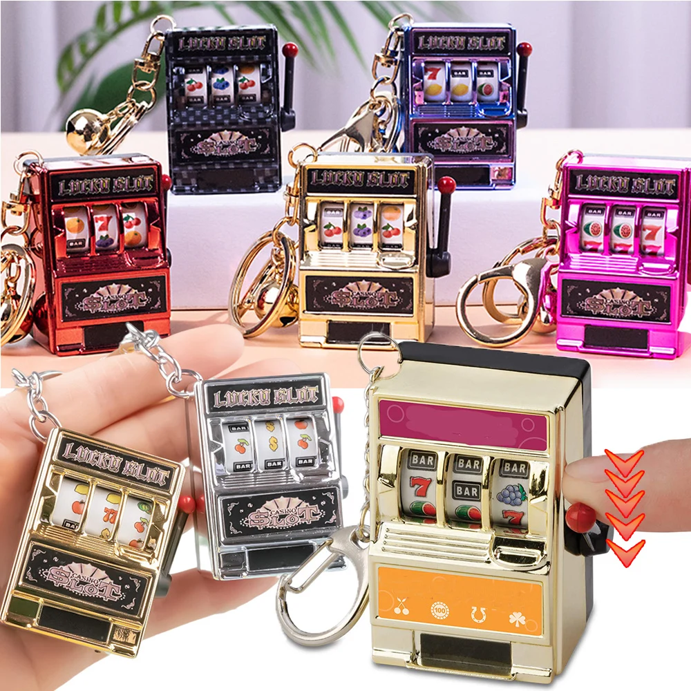 Lucky Jackpot Mini Fruit Slot Machine Keychain Creative Arcade Birthday Gift Educational Toy Car Jewelry KeyChains  Accessories