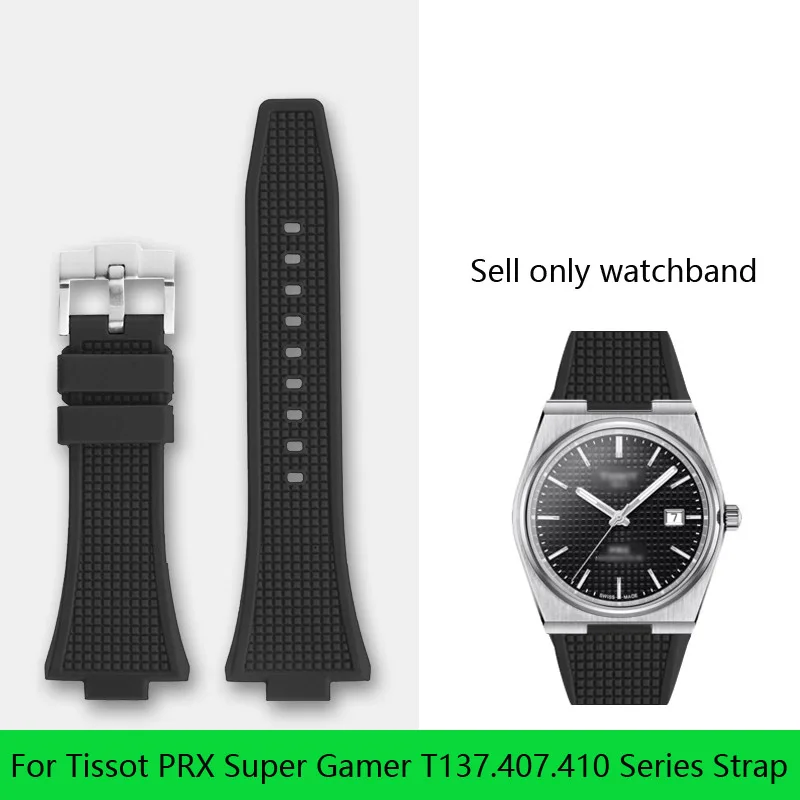 สายนาฬิกาซิลิโคนเหลวแบบหัวเข็มขัด สำหรับนาฬิกา Tissot PRX Super Gamer T137.407.410 ขนาด 12 มม. สายนาฬิกาซิลิโคนทดแทน
