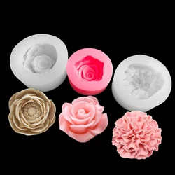 3pcs 3D Flower Shape Cake Fondant Silicone Mold Flower Candle Mold Cupcake Jelly Candy Chocolate Decoration Baking Tool Mould
