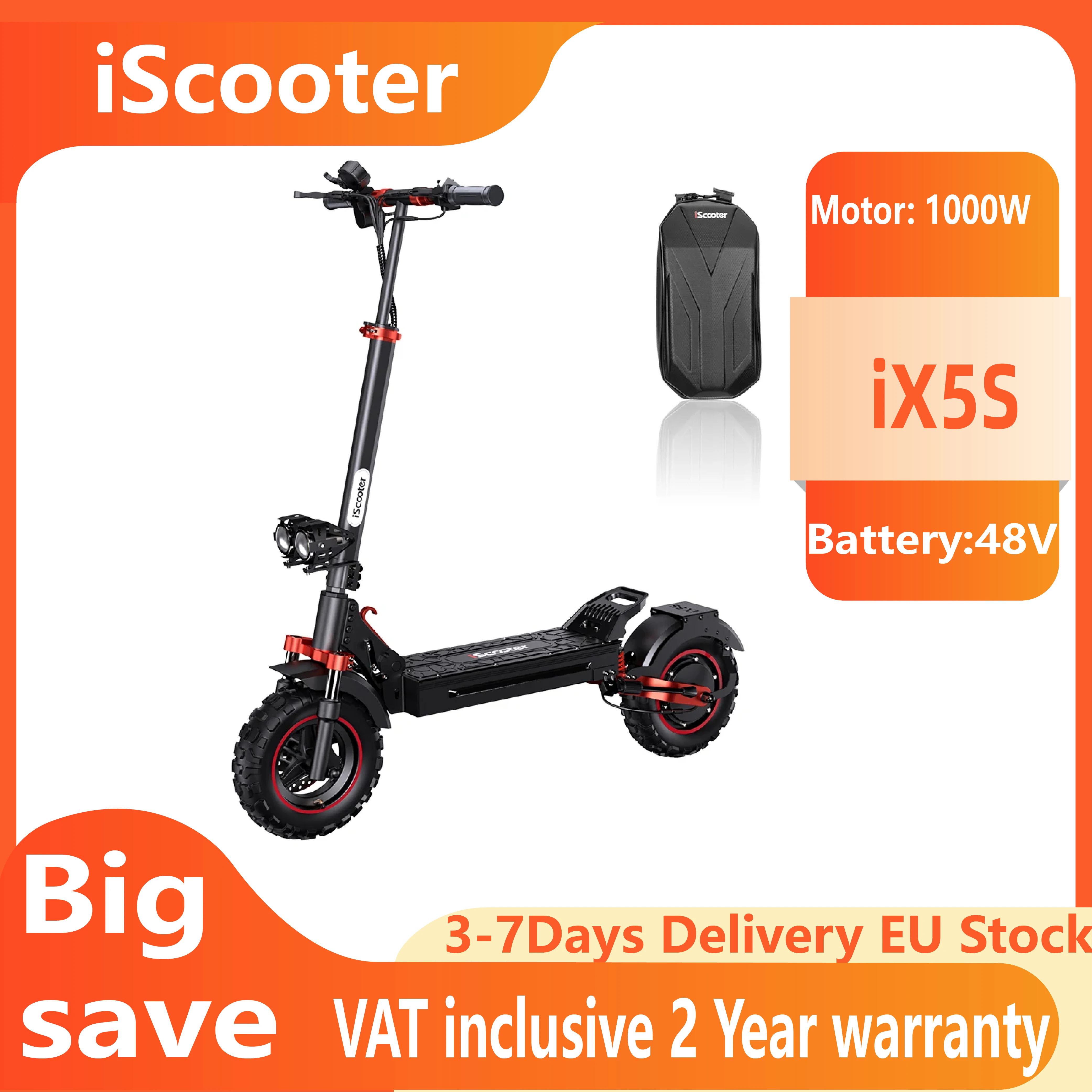 Trottinette électrique tout-terrain iScooter iX5S, moteur 1000W, batterie 48V15Ah, roues de 11 pouces, pour ville et tout-terrain