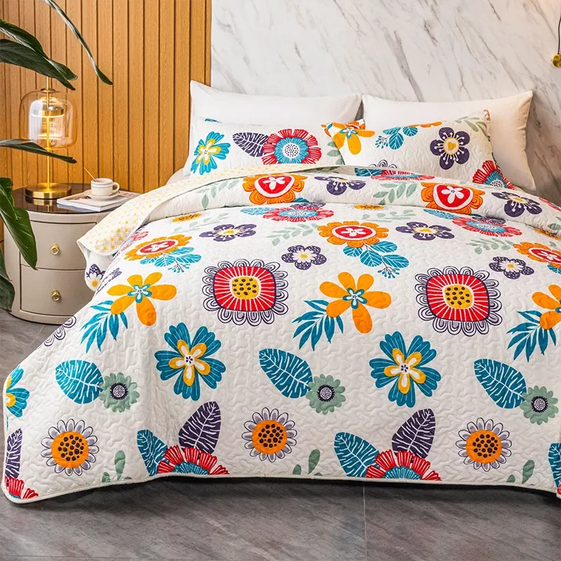 Colcha acolchada con estampado Floral, Colcha de retazos, manta de verano, Cubrecam, sin funda de almohada