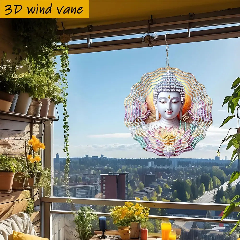 CIFBUY 3D Buddha Wind Chime Metal Spinner with 360 Rotating Hook Layered Colorful Beads Easy Install Hanging Ornament for Garden
