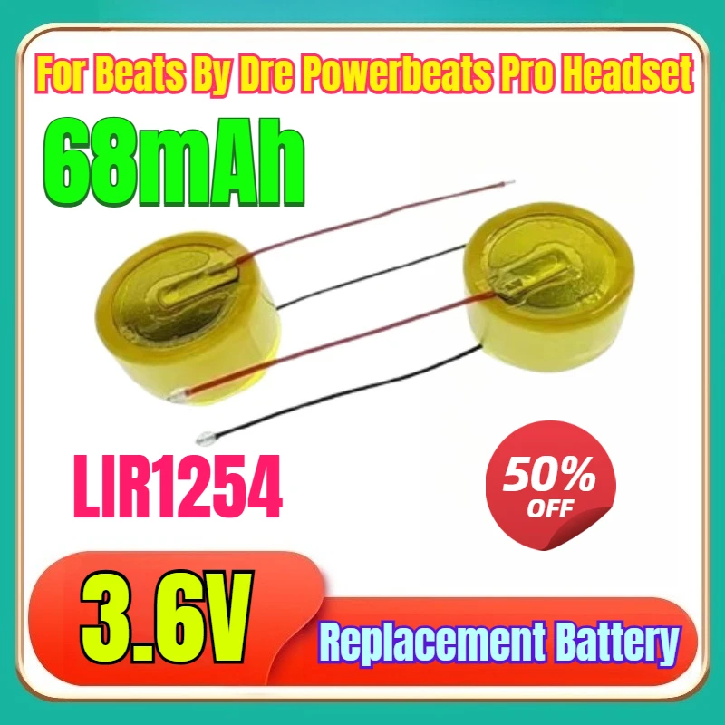 

New 2PCS/Lot LIR1254 A4 3.6V 68mAh Rechargeable Battery Li-Ion LIR1254 for Beats By Dre Powerbeats Pro Headset