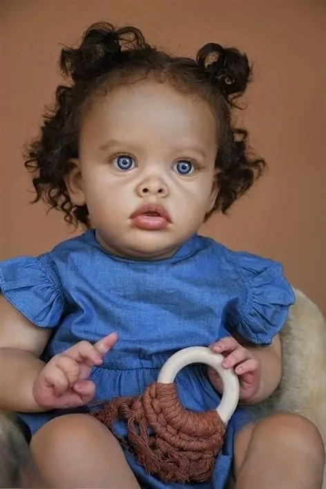 NPK 20 ''cheveux bouclés implantés à la main peau foncée Reborn pièces de bricolage Benjamin avec corps et yeux en tissu inclus