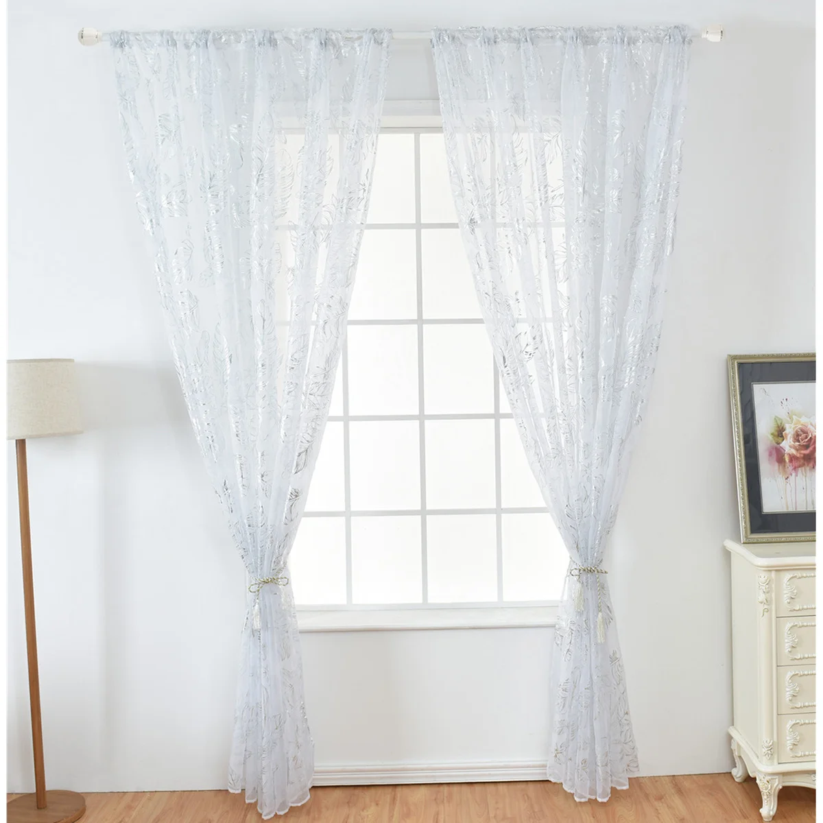 

1Pcs Bronzing Sheer Curtain 100x200cm Silver Minimalist Rod Shading Voile for Living Room Window Decorative Half Shading