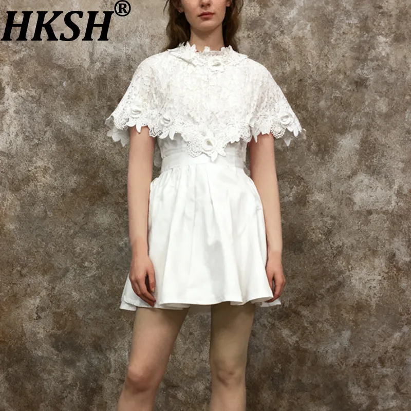 

Женское короткое платье HKSH с французской вышивкой и кружевной накидкой, приталенное, А-силуэт, стройнящее, элегантное, повседневное, летнее HK22886