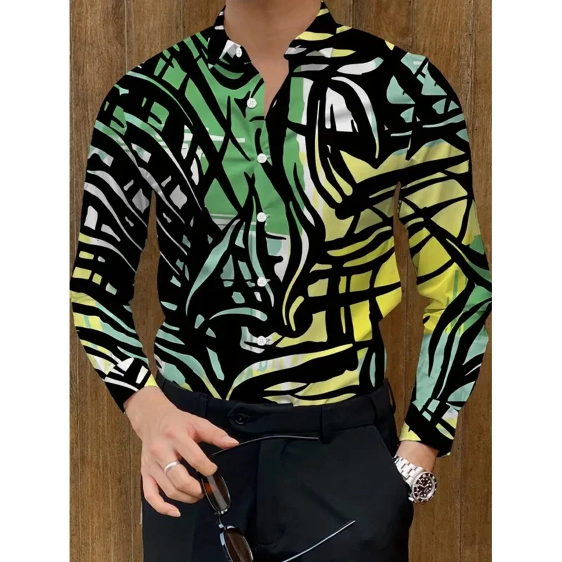 جديد الرجال قميص طويل الأكمام أزياء الحصان الغربي عارضة تنوعا الأزياء 3D زهرة مطبوعة الصيف أعلى /