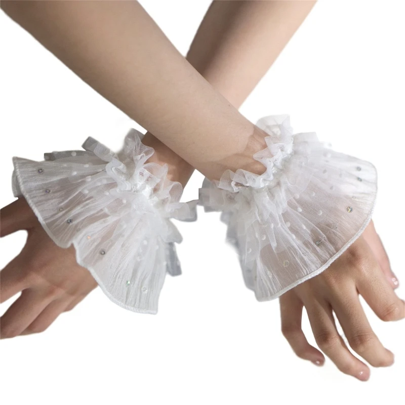 

Sequins Lace Ruffled False Sleeves for Shirt Girl Elastic Wristband Decorative Sleeves Woman Taking Photo Wrist Cuffs