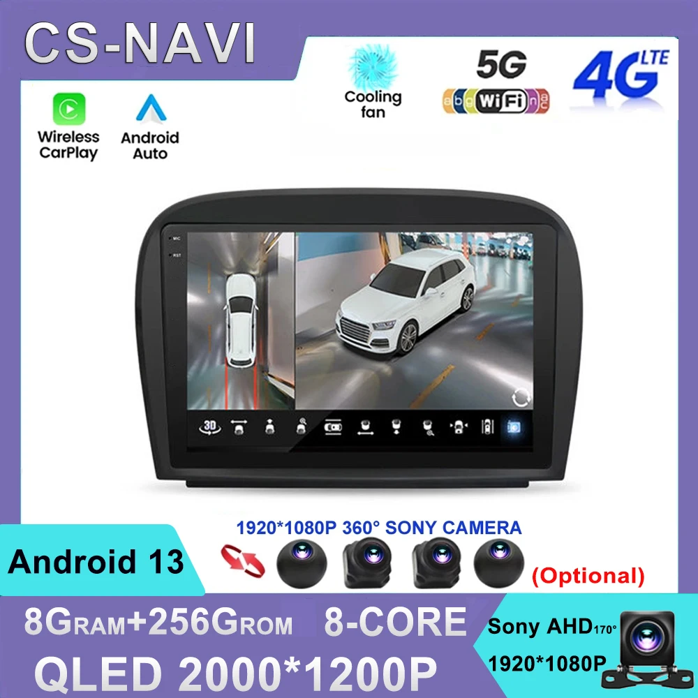 

Для Mercedes SL R230 SL350 SL500 SL55 SL600 SL65 2001-2007 Android 13 IPS 9 дюймов Автомобильный радиоприемник с навигацией GPS мультимедийный плеер WIFI