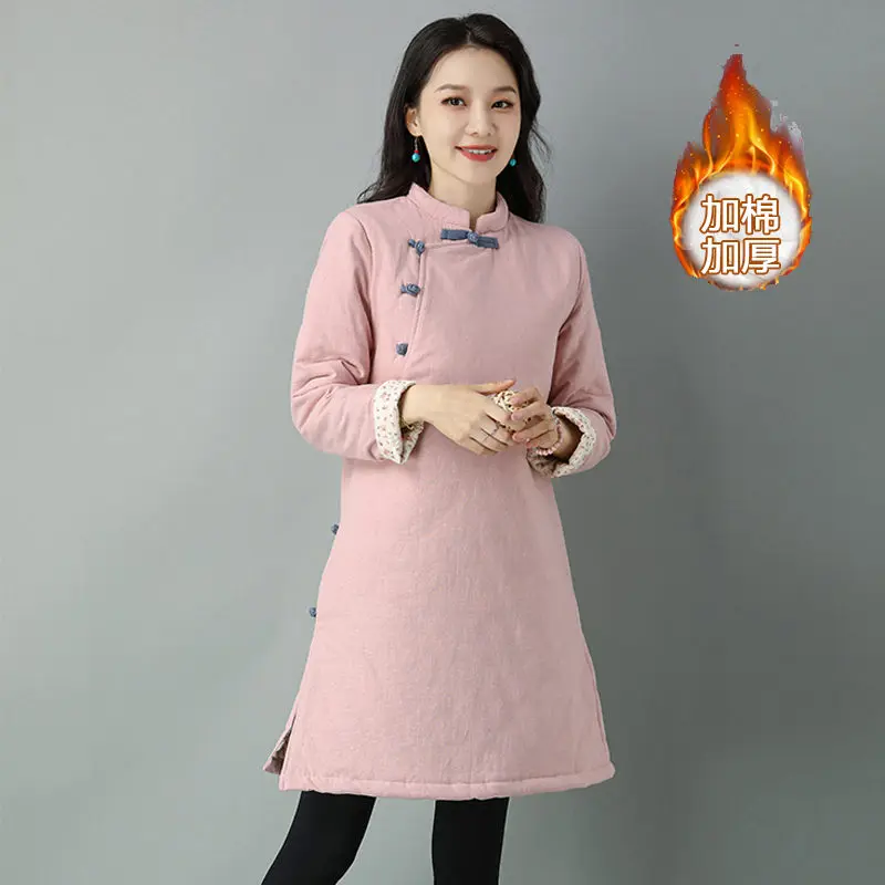 

Women's Tang Clothes Thickened Autumn Winter Chinese Style Improved Cheongsam Cotton Coat Casual Retro Quilted Jacket T1655