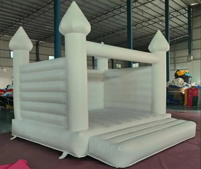 White Inflatable Bouncer with Custom Inflatable Logo | Wedding Celebration Equipment Bounce House with Slide White
