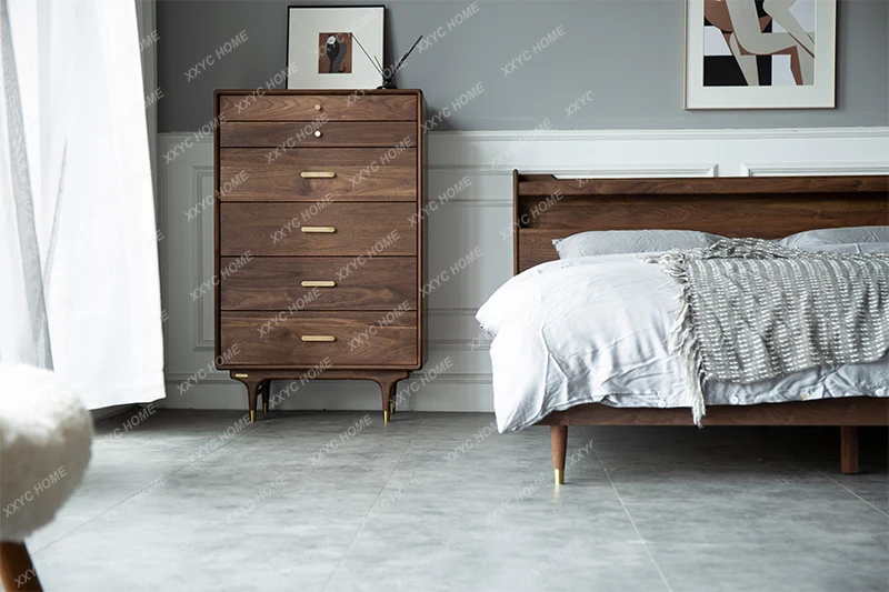 

Скандинавский черный орех из массива дерева, шестикомодный шкаф, легкий роскошный простой ящик для хранения, входной шкаф, средневековая мебель