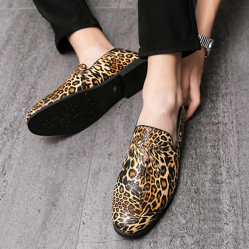 Golden Sapling Leopard Loafers Fashion Party Men\'s Casual Shoes Comfortable Driving Flats Leisure Men Loafer Slip on Moccasins