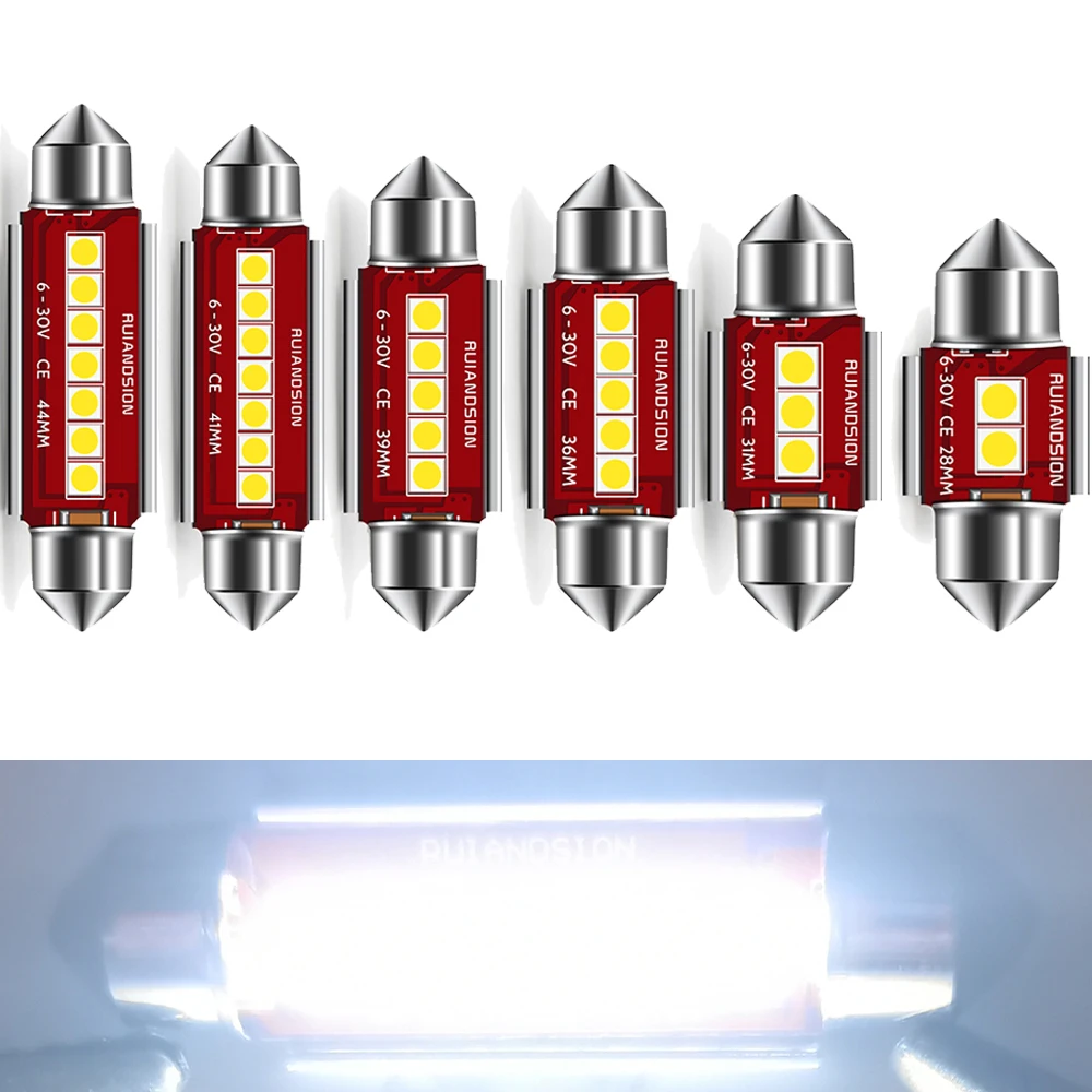 

2Pcs 28/31/36/39/41/44MM Festoon LED 3030 Chip 6000K C5W C10W 6-30V Non-Polarity Interior Map Dome Door Reading Panel Light Bulb