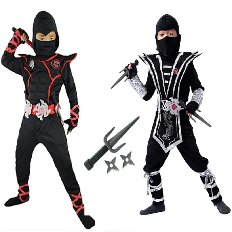 2025 New Boy Ninja Costume Kids Silver Dragon Costumes Children Superhero Cosplay Jumpsuit With Weapon Halloween Carnival Sui AA