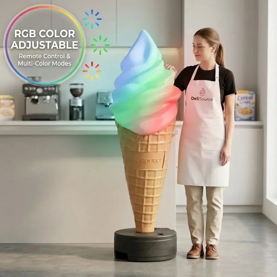 Letrero LED Gigante de 59 Pulgadas con Forma de Cono de Helado, RGB con Cambio de Color, Exhibición Vertical para Decoración de Tiendas de Postres, Salones, Negocios y Publicidad