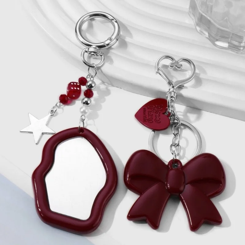 بسيطة الأحمر Bowknot مرآة المفاتيح الحلو Y2K نمط مزاجه سيارة كيرينغ سماعة ظهره الهاتف الديكور حلية مجوهرات هدية #1