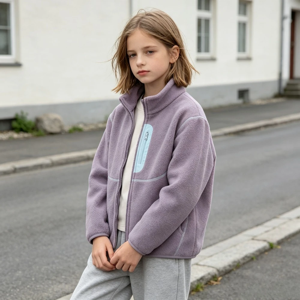 Kids Thermal Fleece Jacket Warm Winter Coat Casual Sport Boys Girls Stand Collar Outerwear School Outdoor Activities Daily Wear