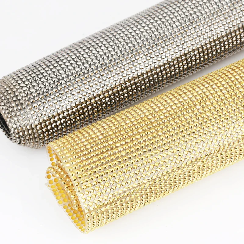 Nuovo! 42x20 cm Hotfix Flatback Gold Aurum Strass Trim Adesivo Foglio di rete con strass in resina autoadesiva per accessori fai da te