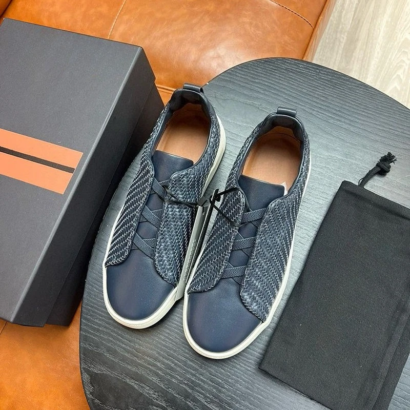 أحذية بدون كعب كاجوال فاخرة للرجال منخفضة المستوى، أحذية رياضية كاجوال، أحذية قيادة جلدية محبوكة مرنة، خفيفة الوزن وقابلة للتنفس #5