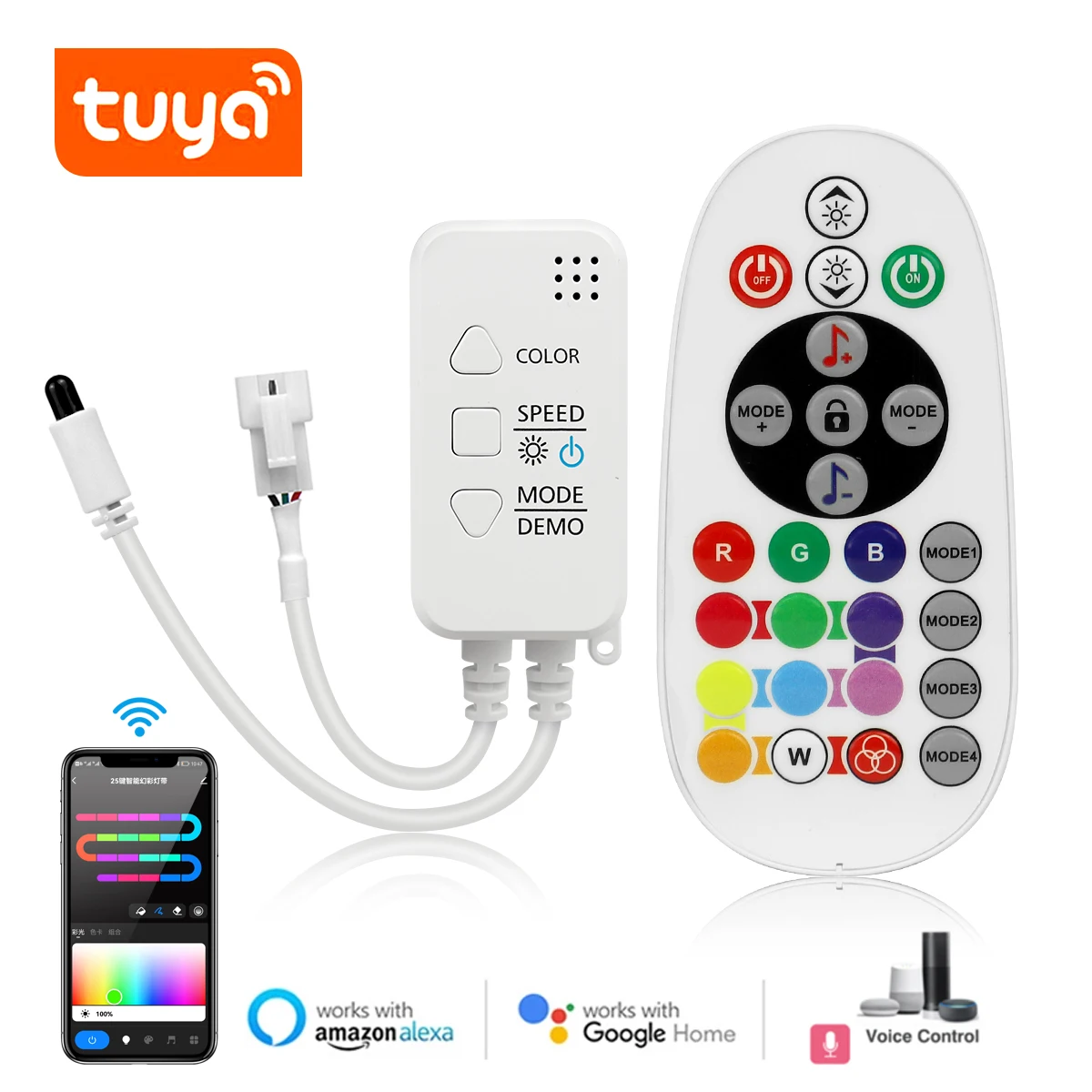 DC12V/24V 3 Pin Tuya APP Wifi LED RGBIC Controller With Remote, Work With Alexa and Google home For 3 Pin RGBIC LED Strip Light