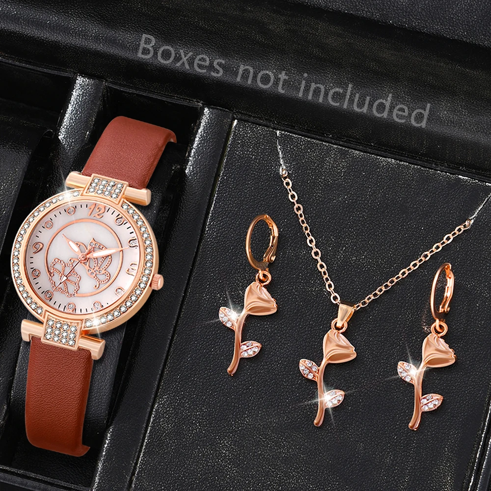 

4 шт., женские кварцевые часы с кожаным ремешком