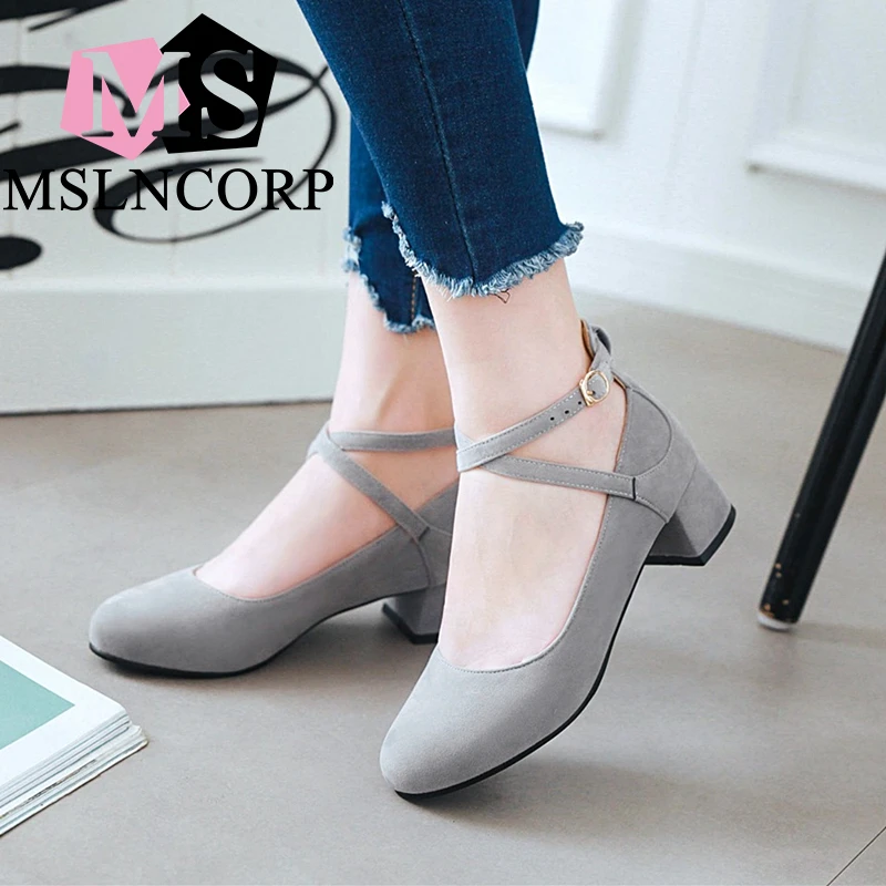 

Plus Size 34-43 New hot sale cross-tied women pumps thick high heels party shoes fashion ladies shoes Ankle Strap Dress Footwear