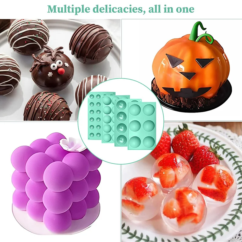 4 Packs Semi Sphere Silicone Molds for Making Hot Chocolate Cake Decorating Jelly Dome Mousse Non-stick Reusable Baking Moulds