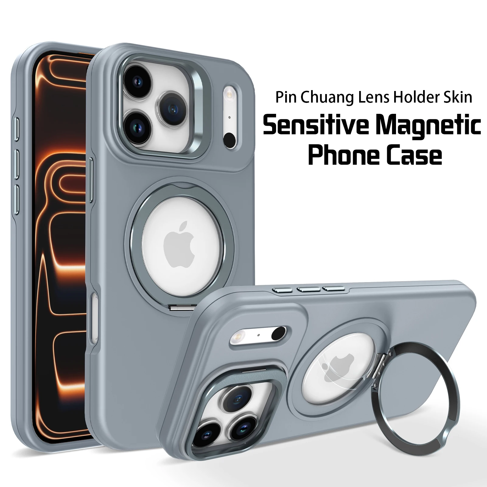 

Luxury Lens Holder Magnetic Magnet Stand Phone Case For iPhone 17 16 15 Pro Max Plus Hollow Out Logo Hole Rotating Bracket Cover