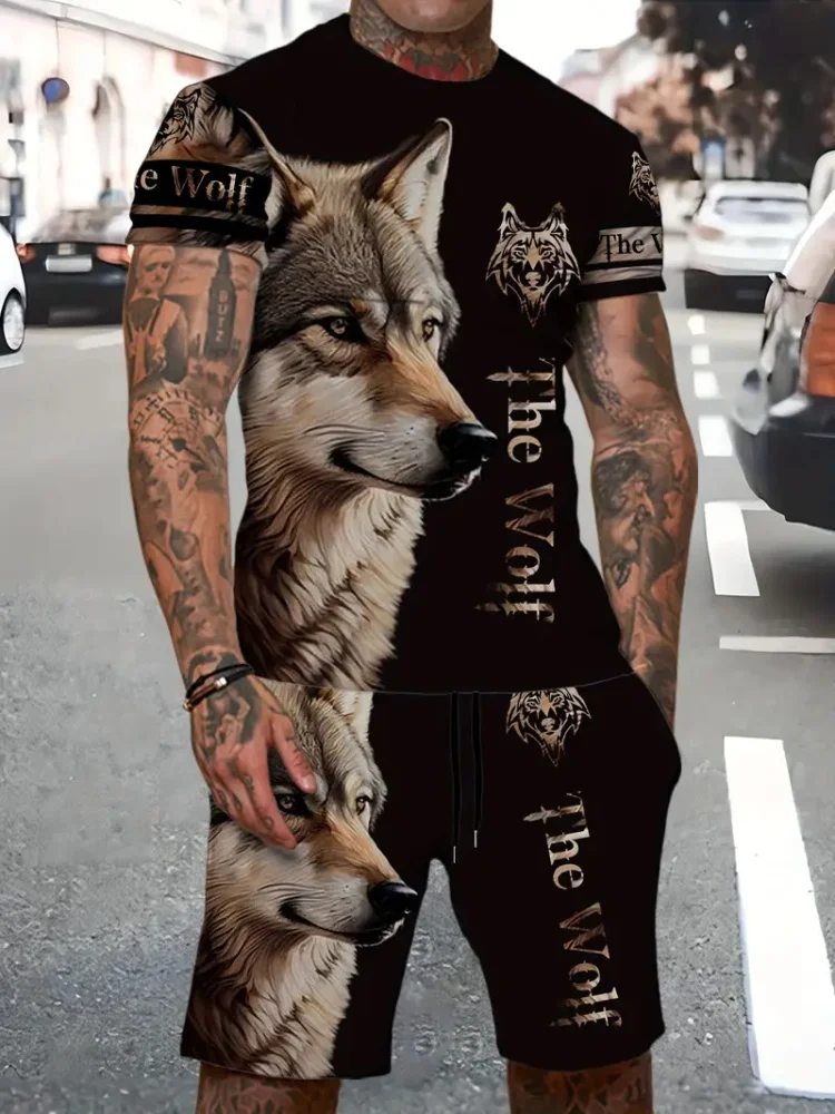 

2025-26 Summer Hot-selling Fashion Design Luxury Suit 3D Printing American Street Breathable Quick-drying T-shirt Shorts Set