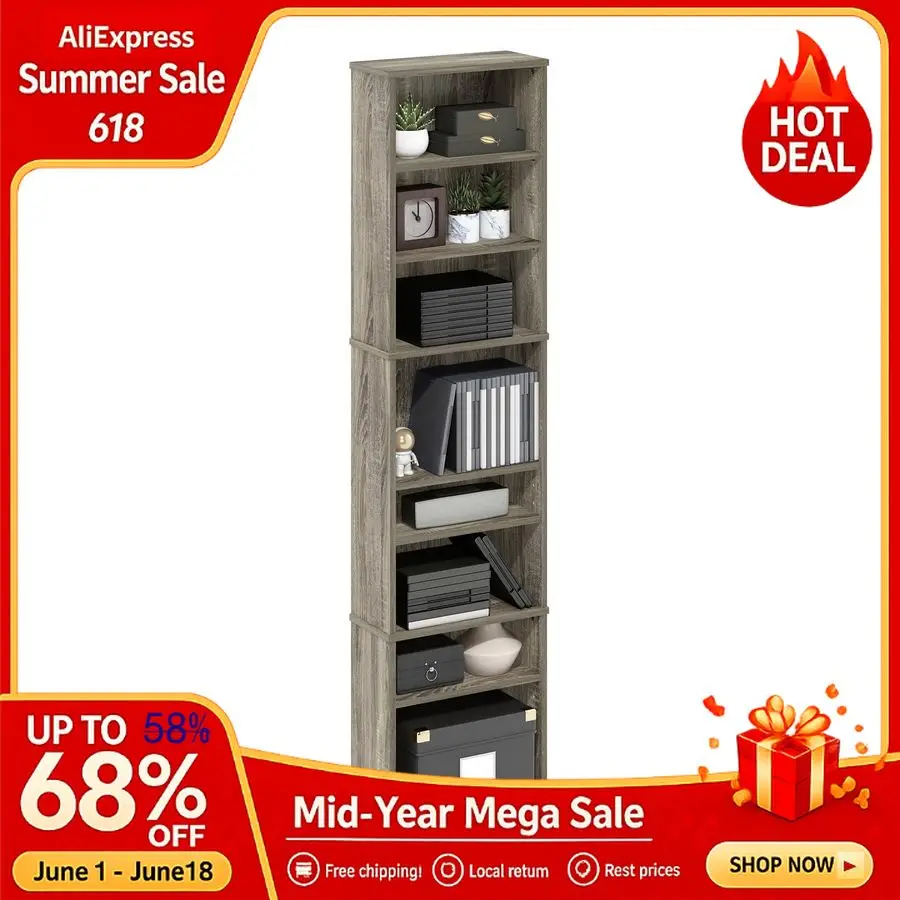 

Jaya DVD Shelf, 8Tier Tall Narrow CD Rack, Media Shelf with Adjustable Shelves, DVD Storage Cabinets for CD Blueray Customizable