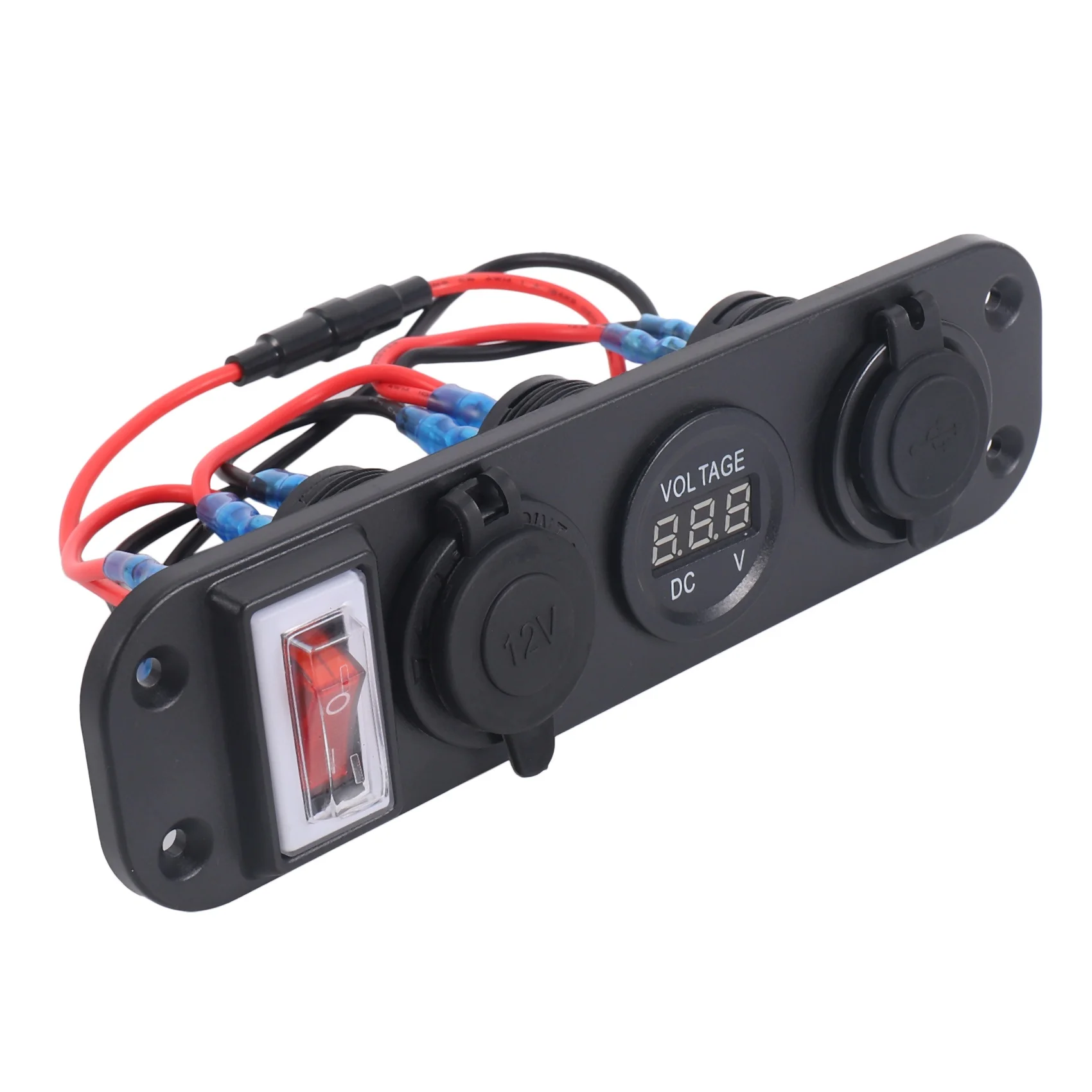 A01K-4 In 1 Dual QC3.0 Power C-Igarette Lighter Socket Digital Voltmeter With Rocker Switch&Smart Bluetooth Control