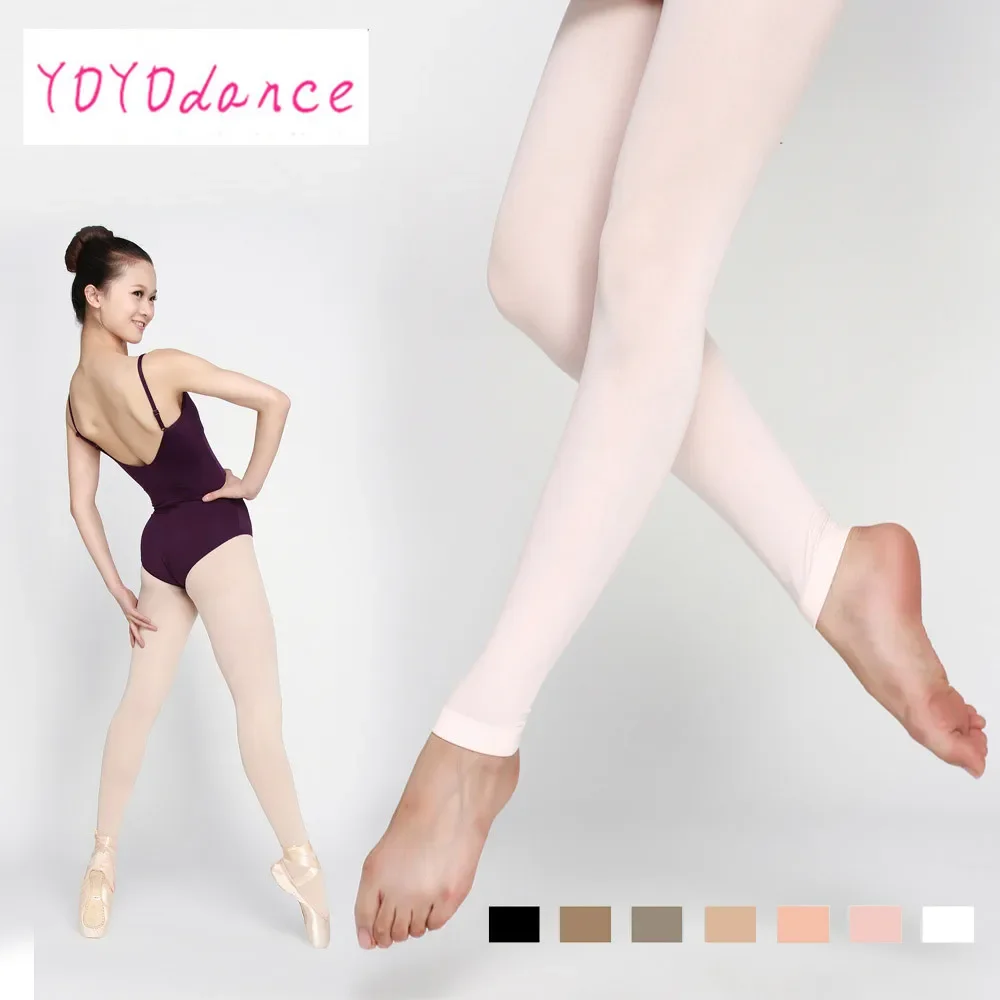 Adult Soft Elastic Collant  Women Ballet Footless Dance Tights with Waistband Cotton Gusset