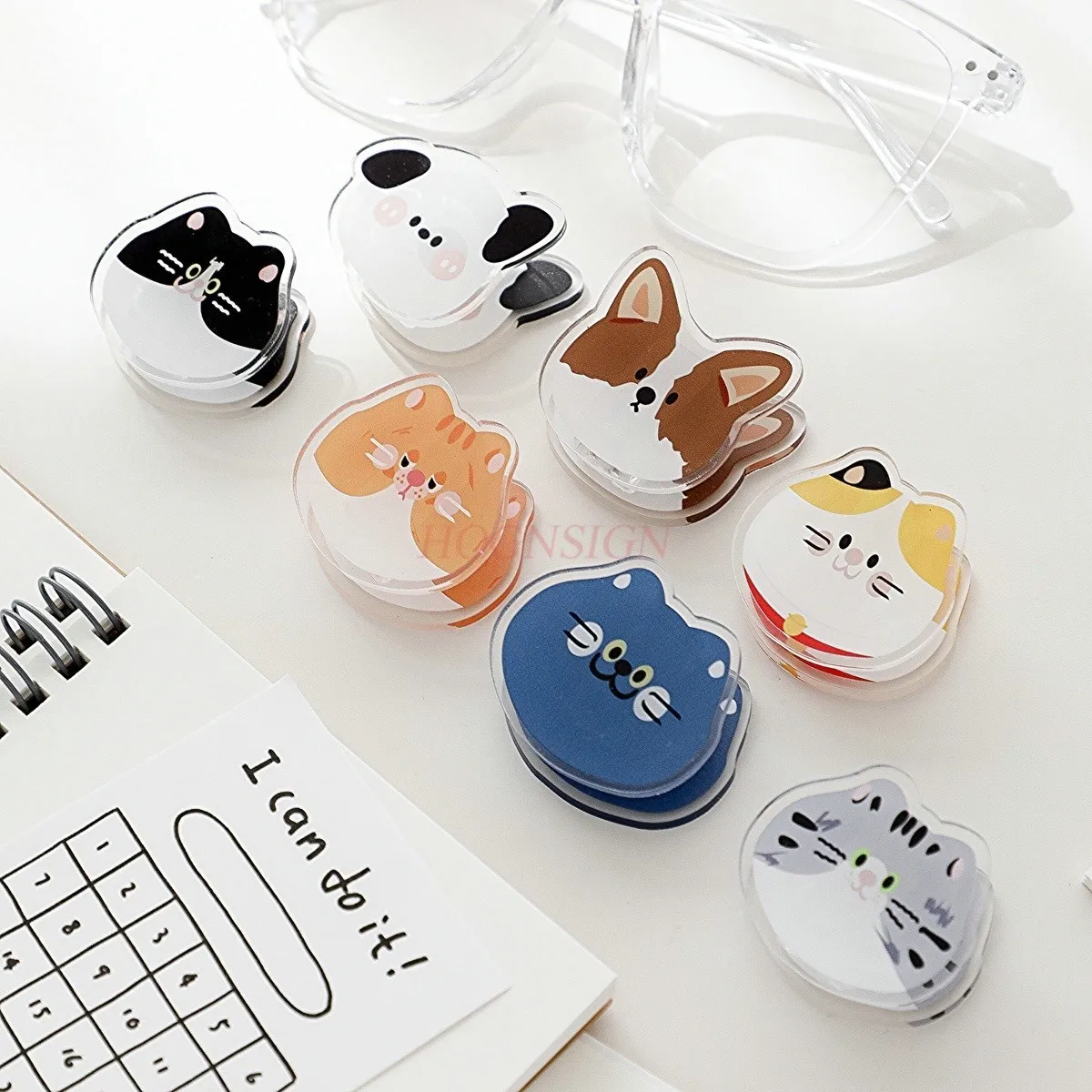 7pcs Cat and Dog Acrylic Small Clips Set of 7 Stationery Decorations, Booklet Clips, Long Tail Clips, Ticket Clips