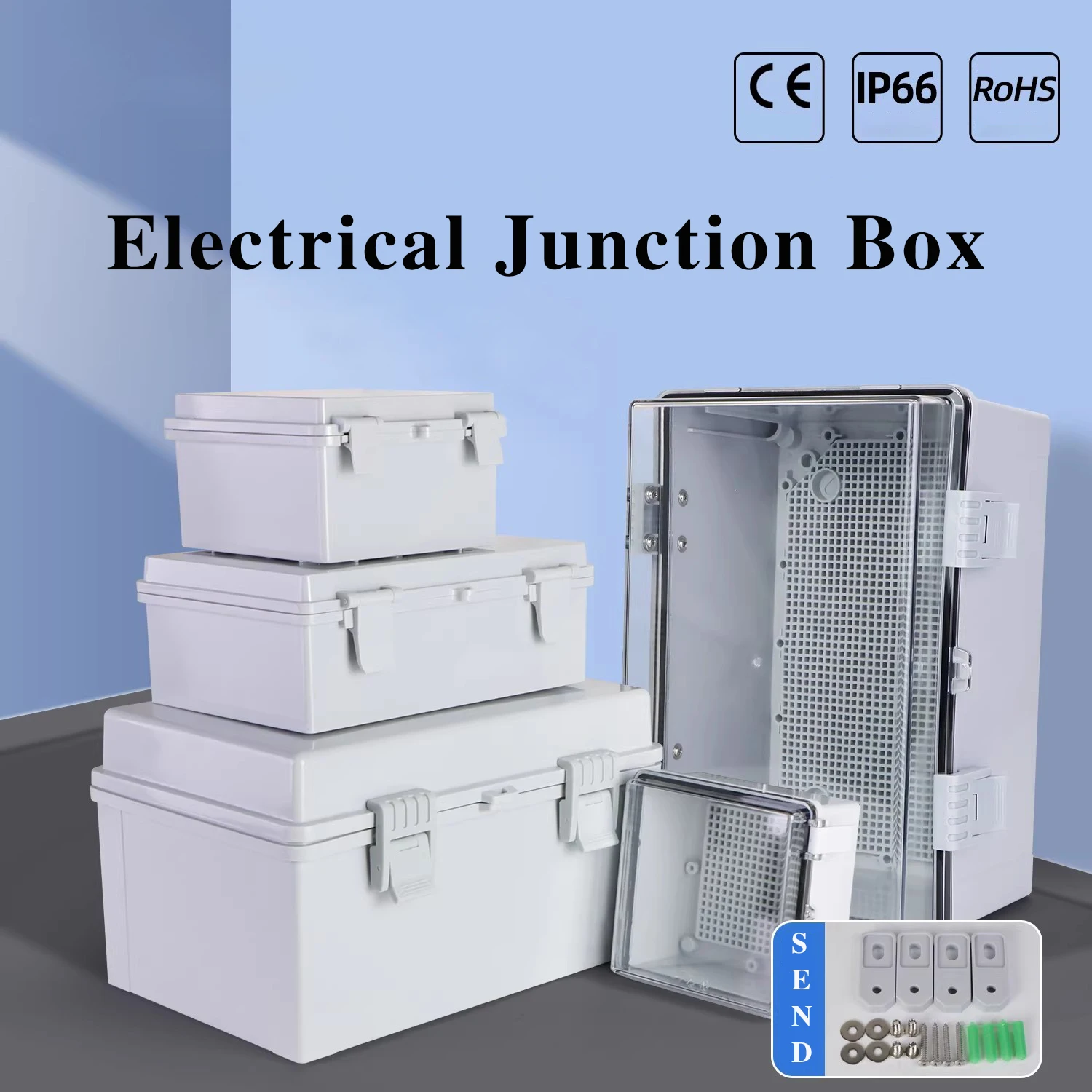 IP66 Waterproof Junction Box Gray/Transparent Electrical Enclosure ABS Plastic Connections Box Outdoor Power Distribution Case