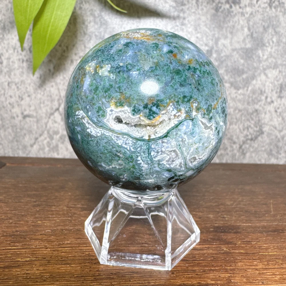 Moss Agate Sphere Crystal Natural Stone Quartz Stone Minerals Home Decoration Reiki Craft Gifts Energy Healing Love +Stand
