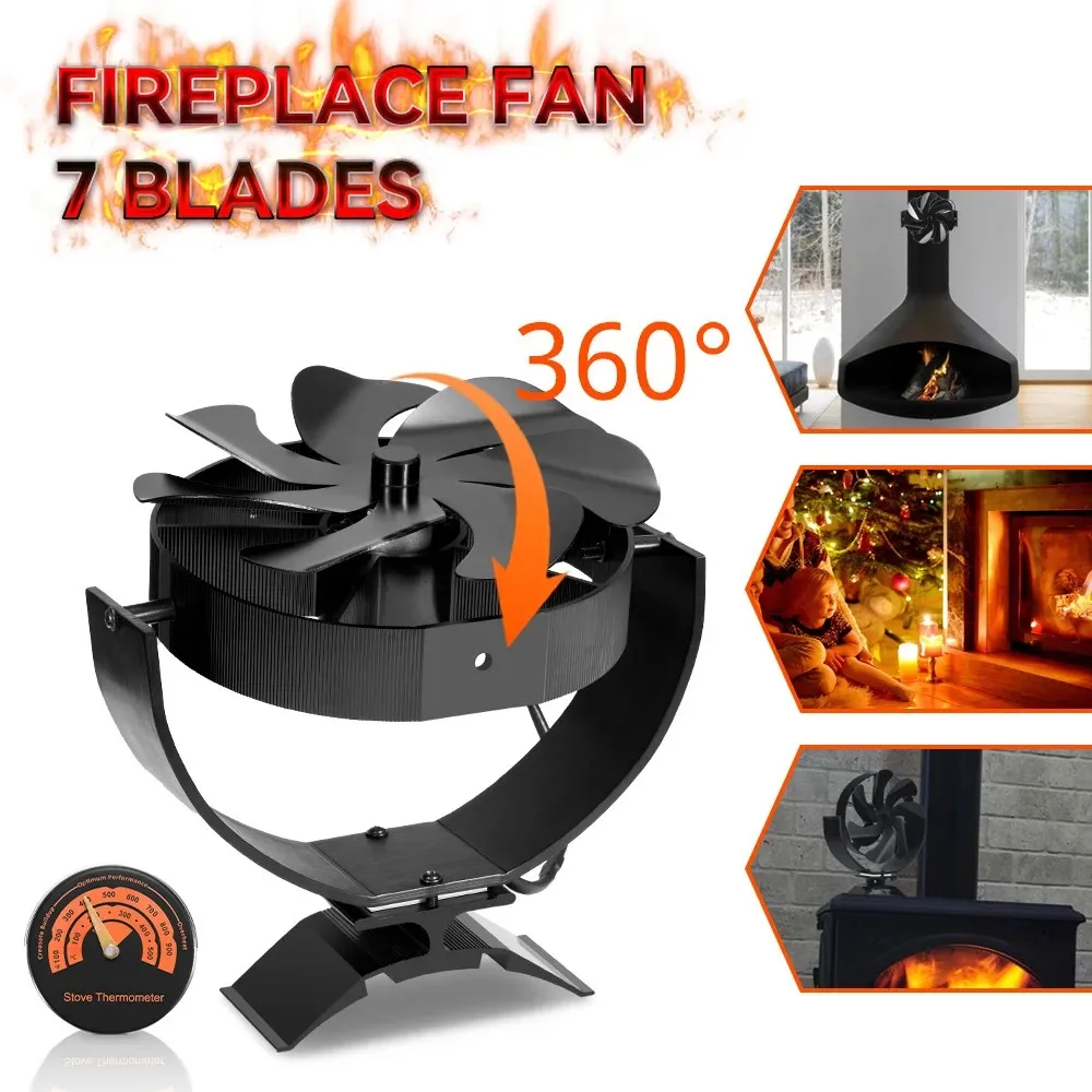 Yofidra 6/7 Blades Black Fireplace Fan Wood Burner Safe Quiet Fireplace Eco Fan Fuel Saving Efficient Heat Distribution