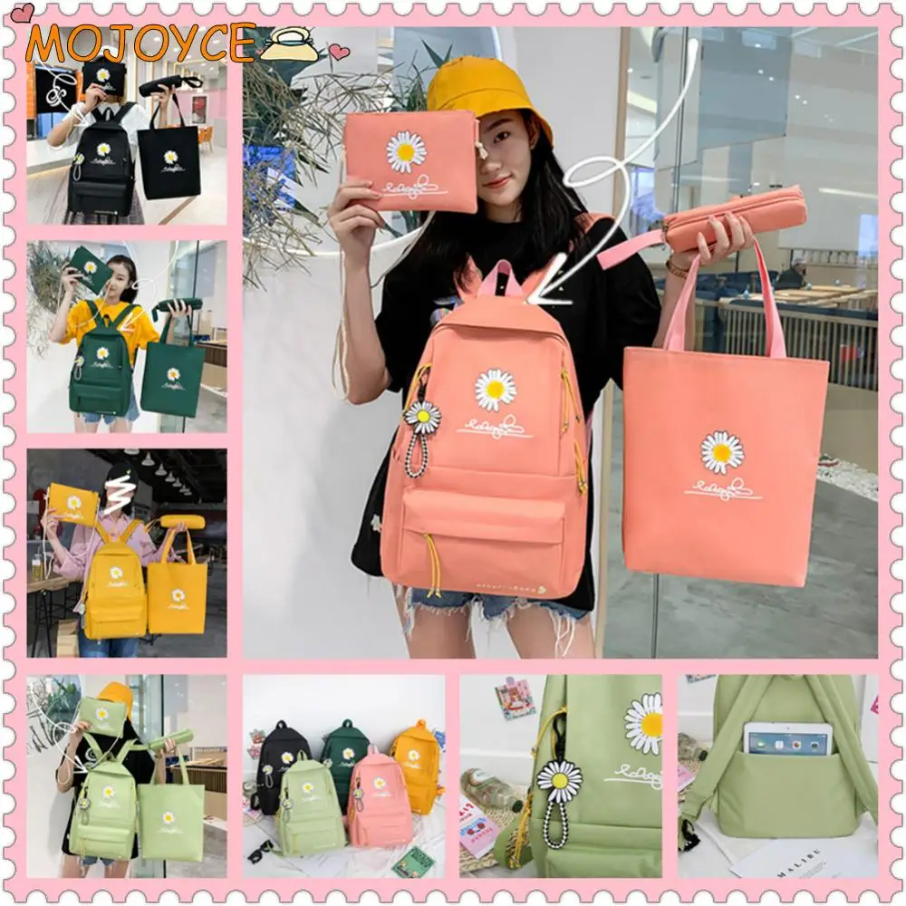 

4 шт./компл. холст с принтом ромашки в консервативном стиле, повседневные дорожные рюкзаки, сумка-клатч, студенческий рюкзак