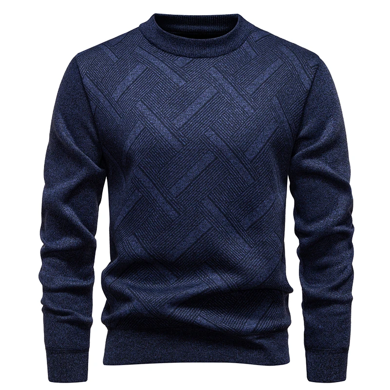 سترة رجالية متماسكة ناعمة الملمس برقبة مستديرة بلوفر رجالي للخريف والشتاء ملابس تريكو عصرية مبطنة بالصوف #5